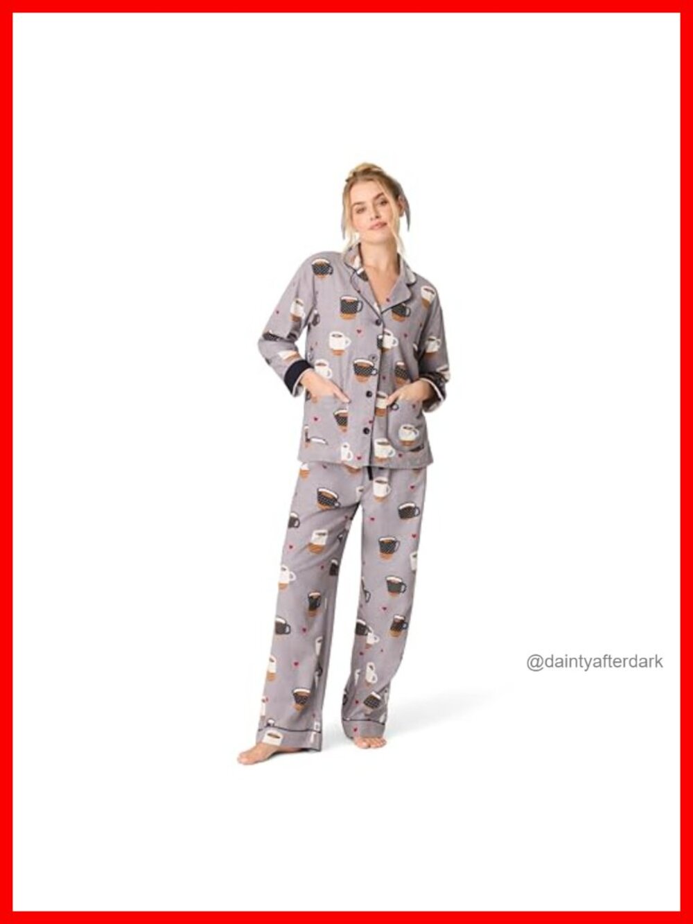 Women's Cotton Twill Flannel 3-Piece Pajama Set Top Pants Headband